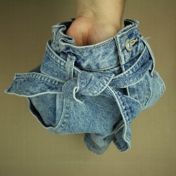 Free People East Of Eden Denim Mini Skirt Women's 28 Belted Paperbag Waist NWT - Picture 9 of 9